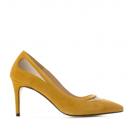 Mesh Stilettos in Mustard Yellow Suede Leather